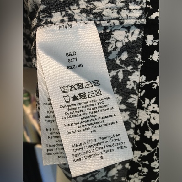 Ganni Black and White Floral Open Tie Front Peplum Blouse - Picture 9 of 9